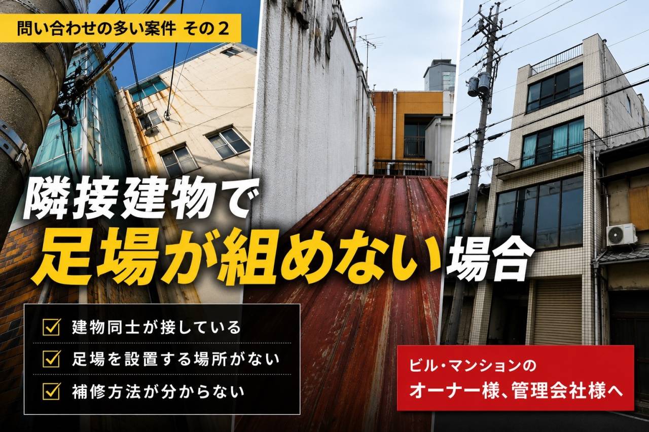隣接建物と接していて足場が組めない場合の補修